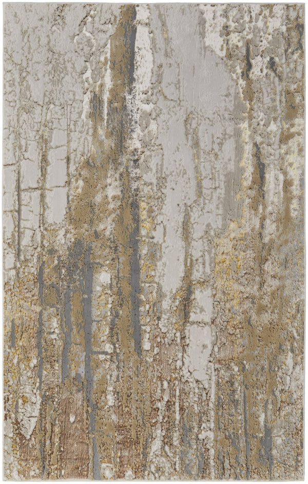 HomeRoots 4' Modern Abstract Area Rug in Ivory Gray and Brown – Soft, Stain-Resistant, Durable Design for Homes 13' X 20' 566597