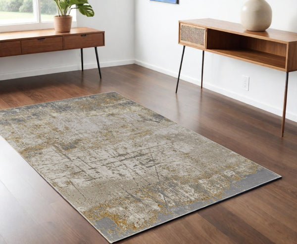 HomeRoots 4' Modern Abstract Area Rug in Ivory, Gray & Brown - Durable, Family-Friendly Design for Any Room 4' X 6' 566599