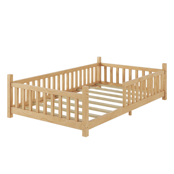English Elm Twin House Bed with Roof and Guardrails, Low Floor Kids Playhouse Bed with Tent and Lights, Cozy Design Natural 80.91 L x 15.55 W x 6.5 H W2593P296911
