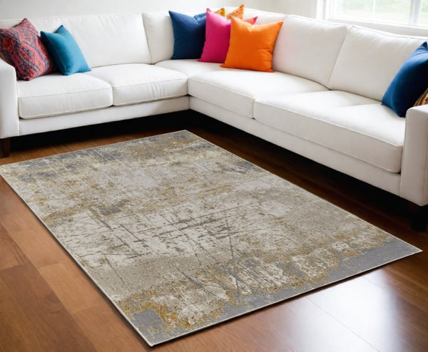 HomeRoots 4' Modern Abstract Area Rug in Ivory, Gray & Brown - Durable, Family-Friendly Design for Any Room 5' X 8' 566600
