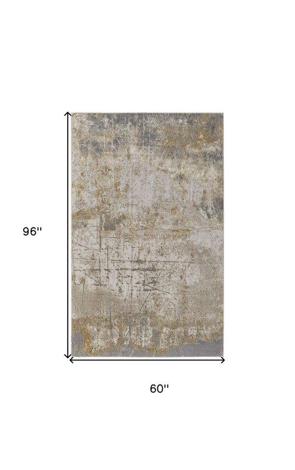 HomeRoots 4' Modern Abstract Area Rug in Ivory, Gray & Brown - Durable, Family-Friendly Design for Any Room 5' X 8' 566600