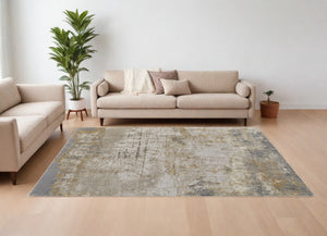 HomeRoots 4' Modern Abstract Area Rug in Ivory, Gray & Brown - Durable, Family-Friendly Design for Any Room 8' X 10' 566601