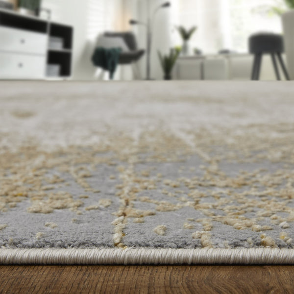 HomeRoots 4' Modern Abstract Area Rug in Ivory, Gray & Brown - Durable, Family-Friendly Design for Any Room 7' X 10' 566602