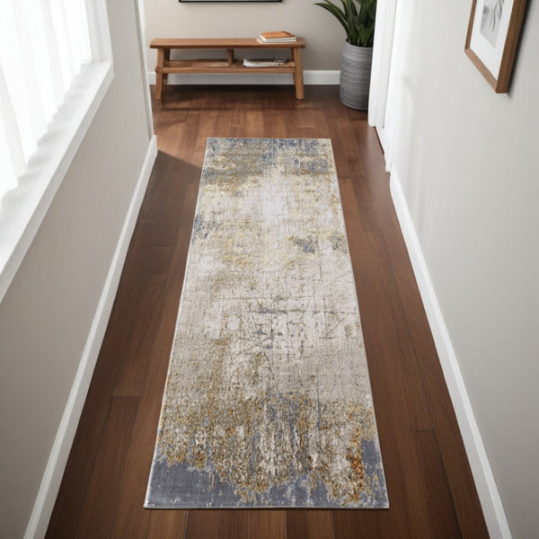 HomeRoots 4' Modern Abstract Area Rug in Ivory, Gray & Brown - Durable, Family-Friendly Design for Any Room 8' Runner 566605