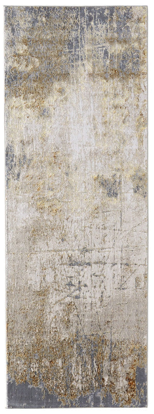 HomeRoots 4' Modern Abstract Area Rug in Ivory, Gray & Brown - Durable, Family-Friendly Design for Any Room 8' Runner 566605