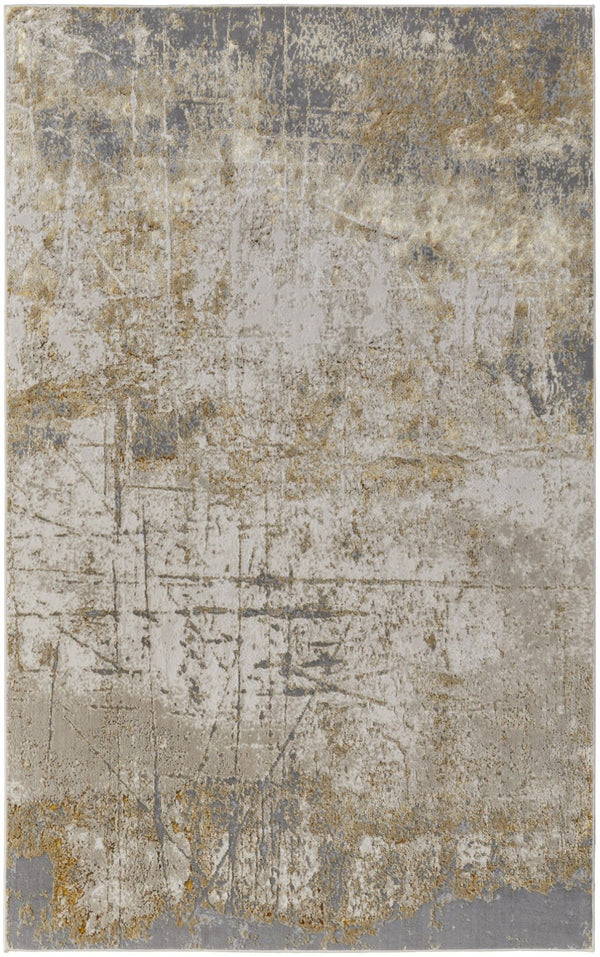 HomeRoots 4' Modern Abstract Area Rug in Ivory, Gray & Brown - Durable, Family-Friendly Design for Any Room 12' X 18' 566607