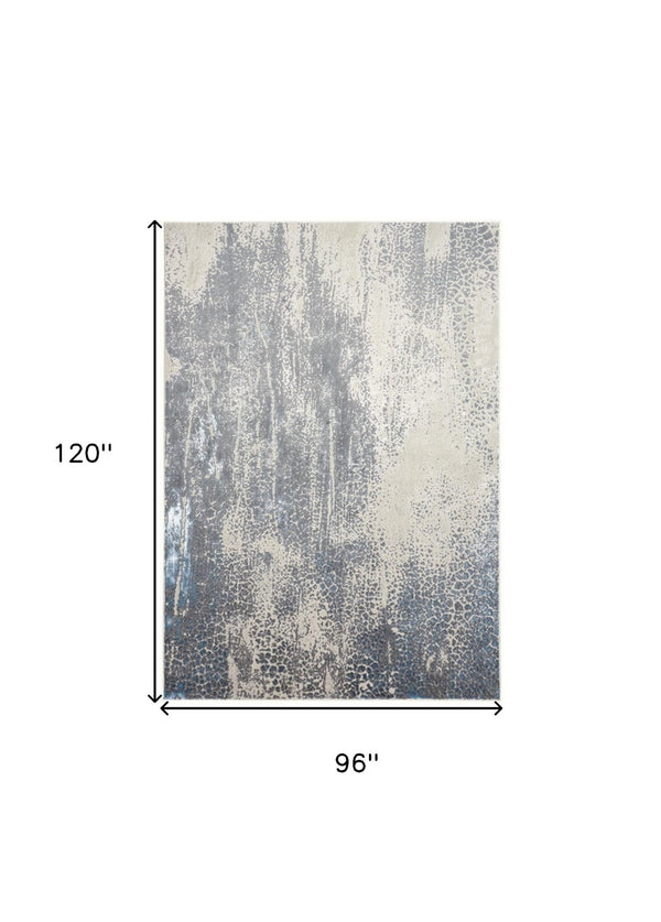 HomeRoots 8' Ivory Gray and Blue Abstract Area Rug – Durable, Stain-Resistant Design Perfect for Modern Homes 8' X 10' 566610