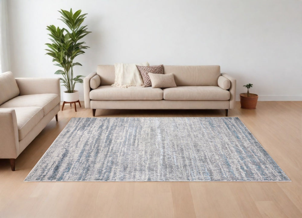 HomeRoots 8' Ivory Gray and Blue Abstract Power Loom Area Rug - Stylish, Durable, Easy to Maintain for Any Room 8' X 10' 566611