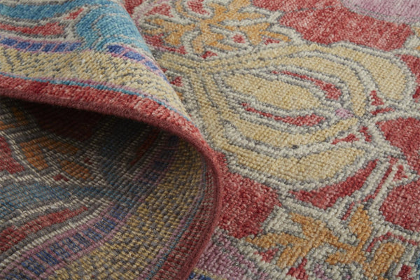 HomeRoots 4' Elegant Hand-Knotted Wool Oriental Area Rug in Vibrant Blue, Red, and Yellow for Timeless Style 4' X 6' 566612
