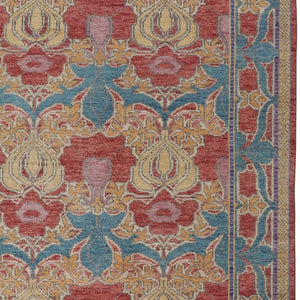 HomeRoots 4' Elegant Hand-Knotted Wool Oriental Area Rug in Vibrant Blue, Red, and Yellow for Timeless Style 4' X 6' 566612
