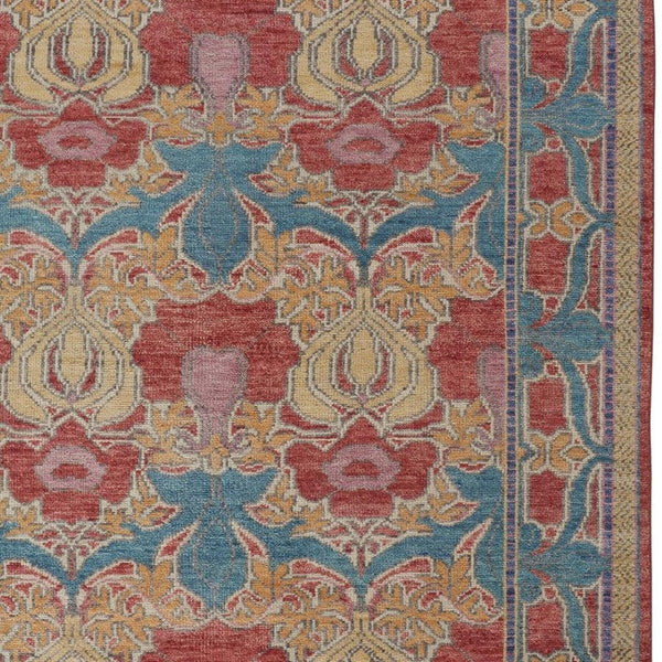 HomeRoots 4' Elegant Hand-Knotted Wool Oriental Area Rug in Vibrant Blue, Red, and Yellow for Timeless Style 4' X 6' 566612