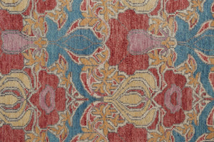 HomeRoots 4' Elegant Hand-Knotted Wool Oriental Area Rug in Vibrant Blue, Red, and Yellow for Timeless Style 6' X 9' 566613