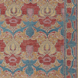 HomeRoots 4' Elegant Hand-Knotted Wool Oriental Area Rug in Vibrant Blue, Red, and Yellow for Timeless Style 6' X 9' 566613