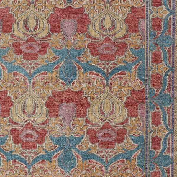 HomeRoots 4' Elegant Hand-Knotted Wool Oriental Area Rug in Vibrant Blue, Red, and Yellow for Timeless Style 6' X 9' 566613