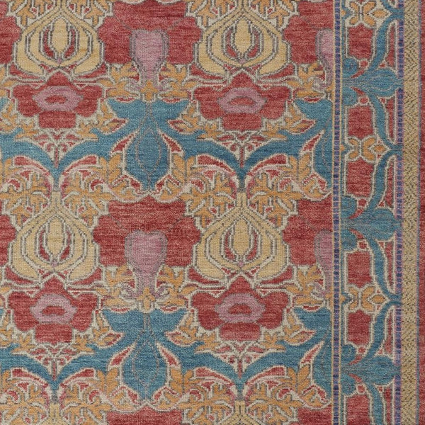 HomeRoots 4' Elegant Hand-Knotted Wool Oriental Area Rug in Vibrant Blue, Red, and Yellow for Timeless Style 8' X 10' 566614