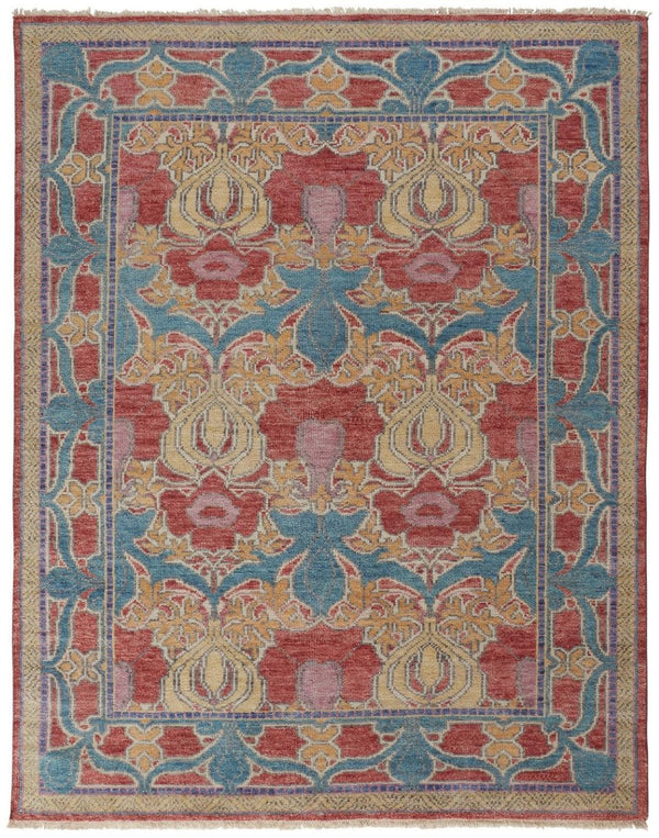 HomeRoots 4' Elegant Hand-Knotted Wool Oriental Area Rug in Vibrant Blue, Red, and Yellow for Timeless Style 8' X 10' 566614