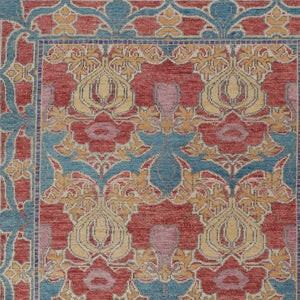 HomeRoots 4' Elegant Hand-Knotted Wool Oriental Area Rug in Vibrant Blue, Red, and Yellow for Timeless Style 8' X 12' 566615
