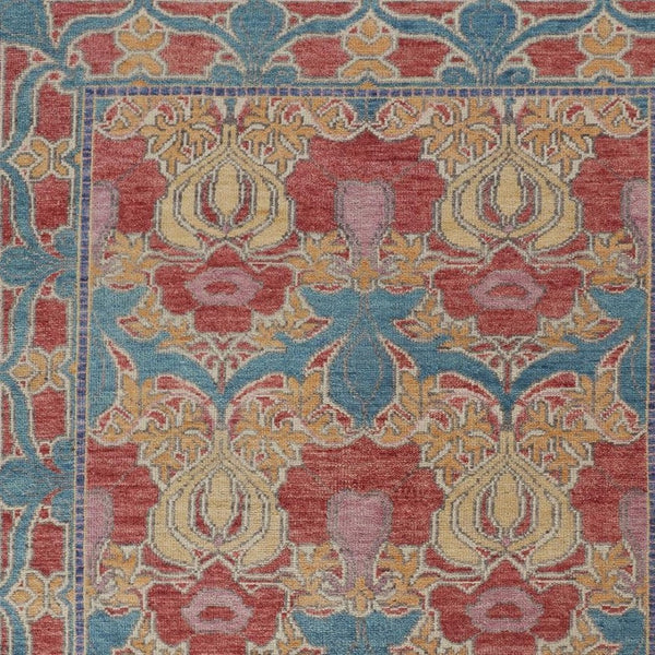 HomeRoots 4' Elegant Hand-Knotted Wool Oriental Area Rug in Vibrant Blue, Red, and Yellow for Timeless Style 8' X 12' 566615