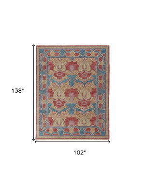 HomeRoots 4' Elegant Hand-Knotted Wool Oriental Area Rug in Vibrant Blue, Red, and Yellow for Timeless Style 8' X 12' 566615