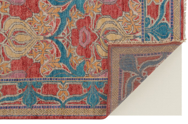 HomeRoots 4' Elegant Hand-Knotted Wool Oriental Area Rug in Vibrant Blue, Red, and Yellow for Timeless Style 9' X 13' 566616
