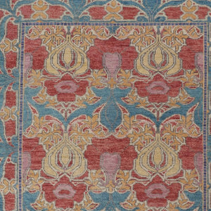 HomeRoots 4' Elegant Hand-Knotted Wool Oriental Area Rug in Vibrant Blue, Red, and Yellow for Timeless Style 9' X 13' 566616