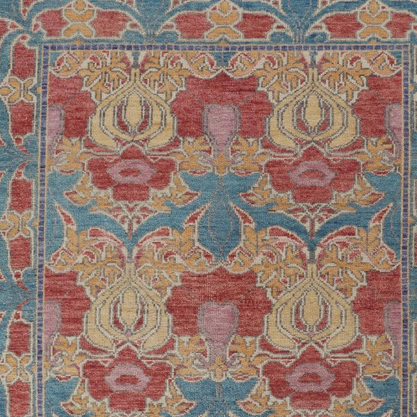 HomeRoots 4' Elegant Hand-Knotted Wool Oriental Area Rug in Vibrant Blue, Red, and Yellow for Timeless Style 9' X 13' 566616
