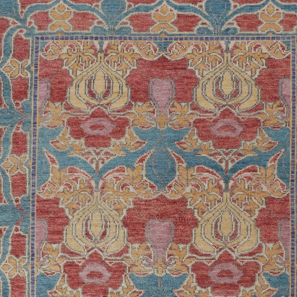 HomeRoots 4' Elegant Hand-Knotted Wool Oriental Area Rug in Vibrant Blue, Red, and Yellow for Timeless Style 2' X 3' 566619