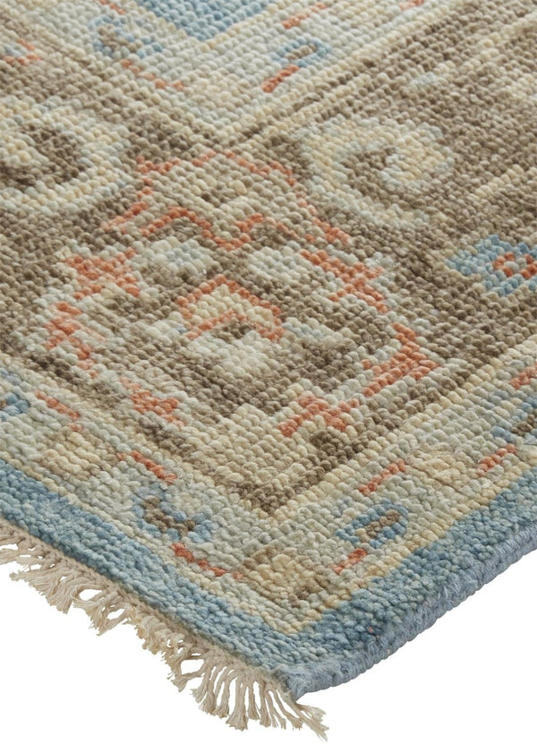 HomeRoots 4' Timeless Hand-Knotted Wool Oriental Area Rug in Brown and Blue - Durable, Elegant Accent for Any Space 4' X 6' 566620