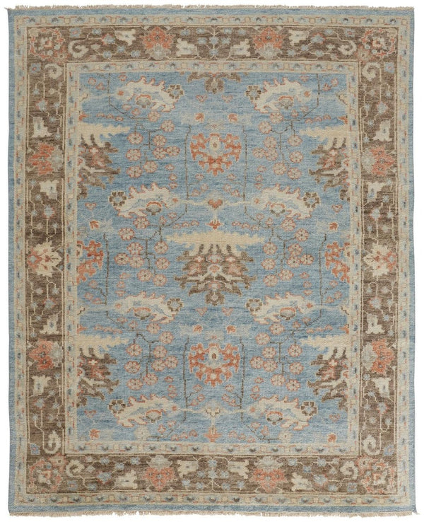 HomeRoots 4' Timeless Hand-Knotted Wool Oriental Area Rug in Brown and Blue - Durable, Elegant Accent for Any Space 4' X 6' 566620