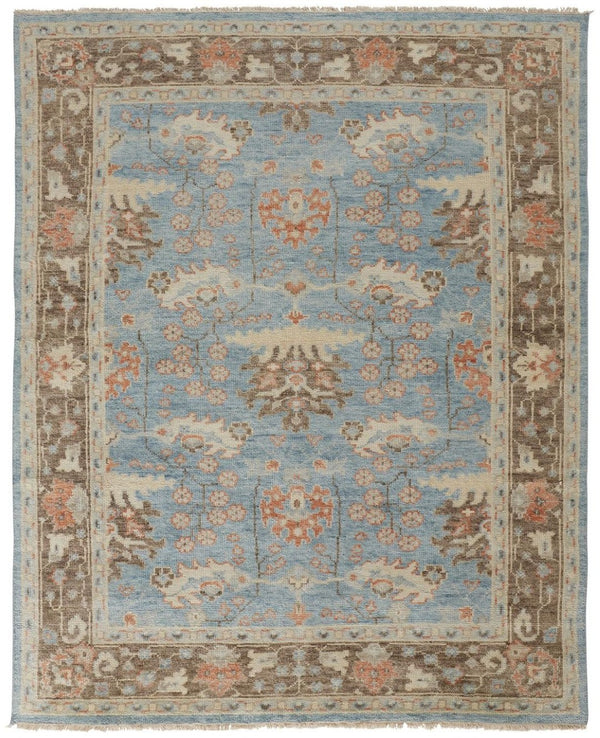 HomeRoots 4' Timeless Hand-Knotted Wool Oriental Area Rug in Brown and Blue - Durable, Elegant Accent for Any Space 6' X 9' 566621