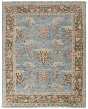 HomeRoots 4' Timeless Hand-Knotted Wool Oriental Area Rug in Brown and Blue - Durable, Elegant Accent for Any Space 8' X 10' 566622