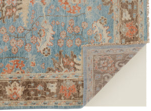 HomeRoots 4' Timeless Hand-Knotted Wool Oriental Area Rug in Brown and Blue - Durable, Elegant Accent for Any Space 8' X 12' 566623