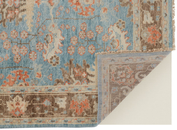 HomeRoots 4' Timeless Hand-Knotted Wool Oriental Area Rug in Brown and Blue - Durable, Elegant Accent for Any Space 8' X 12' 566623