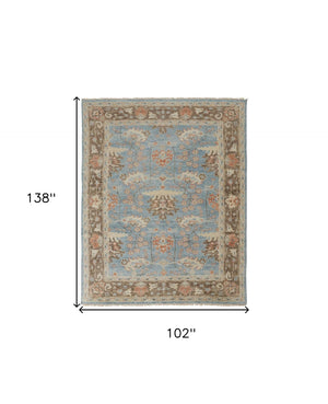 HomeRoots 4' Timeless Hand-Knotted Wool Oriental Area Rug in Brown and Blue - Durable, Elegant Accent for Any Space 8' X 12' 566623