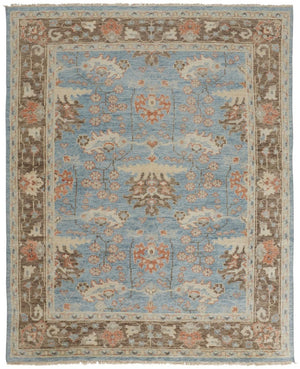 HomeRoots 4' Timeless Hand-Knotted Wool Oriental Area Rug in Brown and Blue - Durable, Elegant Accent for Any Space 8' X 12' 566623
