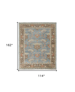 HomeRoots 4' Timeless Hand-Knotted Wool Oriental Area Rug in Brown and Blue - Durable, Elegant Accent for Any Space 9' X 13' 566624