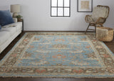 Homeroots 8' Brown And Blue Wool Oriental Hand Knotted Runner Rug Blue Wool 566625