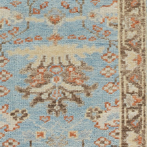HomeRoots 4' Timeless Hand-Knotted Wool Oriental Area Rug in Brown and Blue - Durable, Elegant Accent for Any Space 8' Runner 566625
