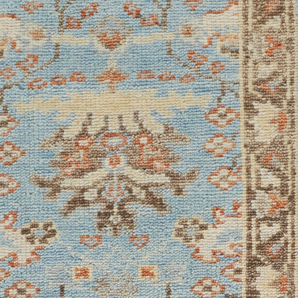 HomeRoots 4' Timeless Hand-Knotted Wool Oriental Area Rug in Brown and Blue - Durable, Elegant Accent for Any Space 8' Runner 566625