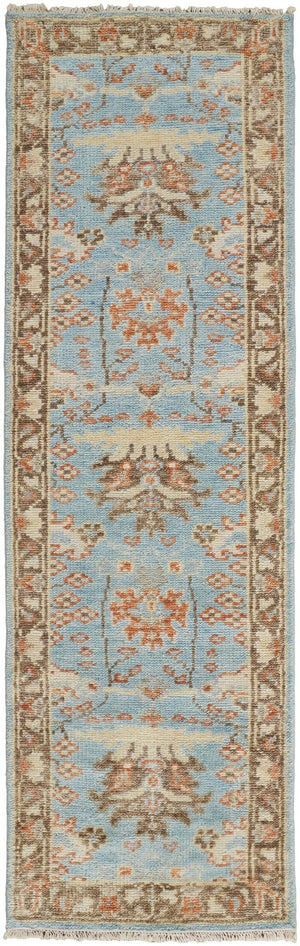 HomeRoots 4' Timeless Hand-Knotted Wool Oriental Area Rug in Brown and Blue - Durable, Elegant Accent for Any Space 8' Runner 566625