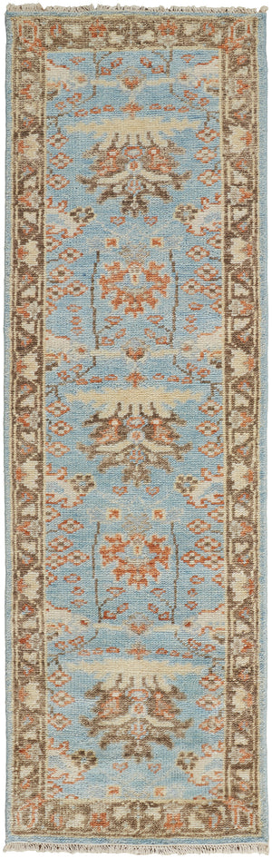 Homeroots 8' Brown And Blue Wool Oriental Hand Knotted Runner Rug Blue Wool 566625