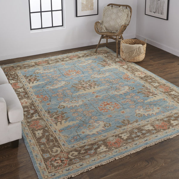 HomeRoots 4' Timeless Hand-Knotted Wool Oriental Area Rug in Brown and Blue - Durable, Elegant Accent for Any Space 2' X 3' 566627