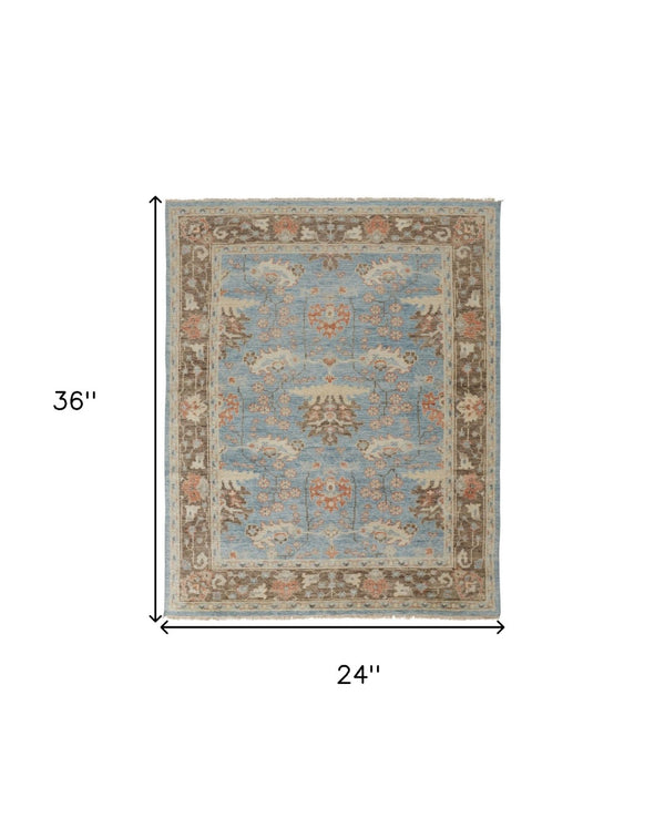 HomeRoots 4' Timeless Hand-Knotted Wool Oriental Area Rug in Brown and Blue - Durable, Elegant Accent for Any Space 2' X 3' 566627