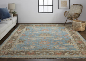HomeRoots 4' Timeless Hand-Knotted Wool Oriental Area Rug in Brown and Blue - Durable, Elegant Accent for Any Space 2' X 3' 566627