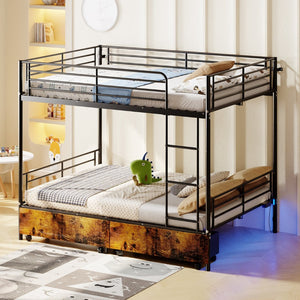 English Elm Bunk Bed Convertible Twin Over Metal Frame with Guardrail for Kids Rooms W3752S00009