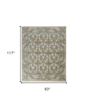 HomeRoots 4' Luxurious Hand-Knotted Wool Area Rug with Floral Design in Soft Ivory, Gray, and Pink Tones 8' X 10' 566630
