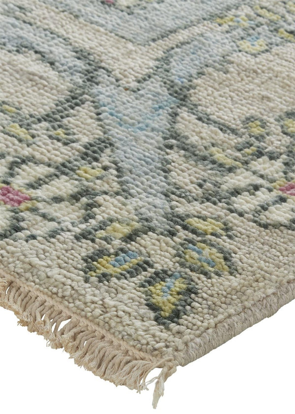 HomeRoots 4' Luxurious Hand-Knotted Wool Area Rug with Floral Design in Soft Ivory, Gray, and Pink Tones 9' X 13' 566632