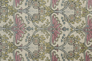 HomeRoots 4' Luxurious Hand-Knotted Wool Area Rug with Floral Design in Soft Ivory, Gray, and Pink Tones 8' Runner 566633