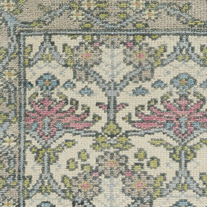 HomeRoots 4' Luxurious Hand-Knotted Wool Area Rug with Floral Design in Soft Ivory, Gray, and Pink Tones 8' Runner 566633