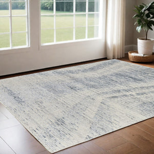HomeRoots 3' Ivory Gray and Blue Abstract Hand-Knotted Area Rug - Elegant Soft Wool-Blend for Modern Spaces 3' X 5' 566636